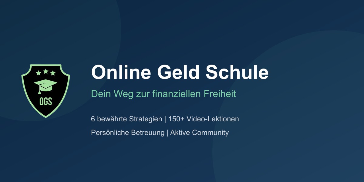 Hero-Banner Online Geld Schule mit Logo und Textelementen, optimiert für Mobile