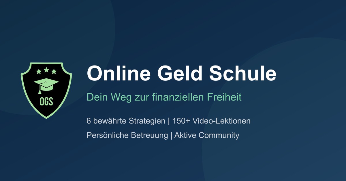 Hero-Banner Online Geld Schule mit Logo, Headline und Subheadline