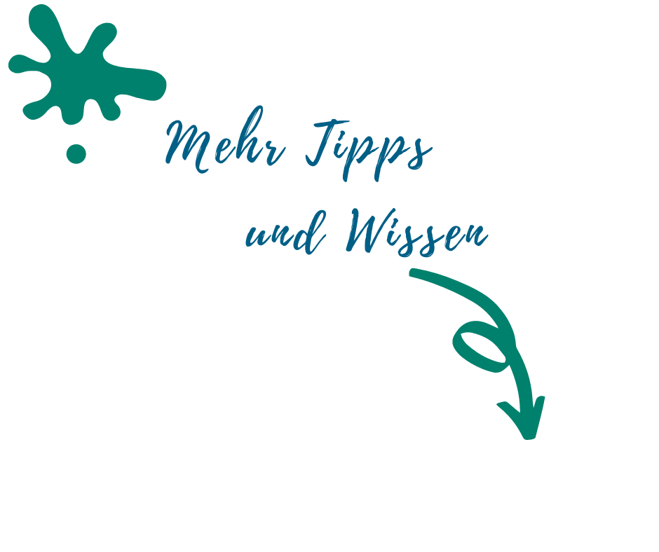Motivations-Banner mit Schriftzug 'Mehr Tipps und Wissen' und dekorativen Grafik-Elementen