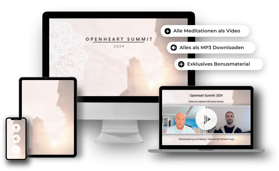 Mockup des Openheart Summit 2024 Kongresspakets auf mehreren Geräten mit Angebot
