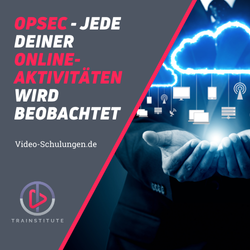 OpSec Videokurs Produktbox mit Text 'OpSec - Jede deiner Online-Aktivitäten wird beobachtet' und Cloud-Symbol