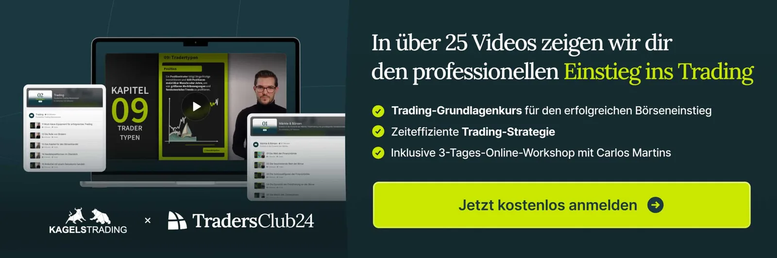 Trading-Grundlagenkurs mit über 25 Videos, kostenlos anmelden