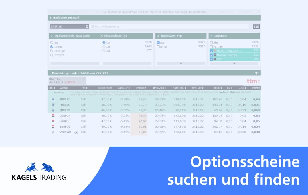 Optionsscheinfinder Tool zur Suche und Filterung von Optionsscheinen und Zertifikaten