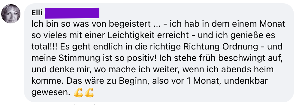 Kundenstimme von Elli über Erfolg mit dem Ordnungsprogramm und positive Lebensveränderungen