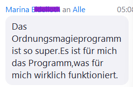Chat-Nachricht von Marina über das funktionierende Ordnungsmiagieprogramm