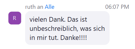 Chat-Nachricht von ruth mit Dankesworte für das Programm