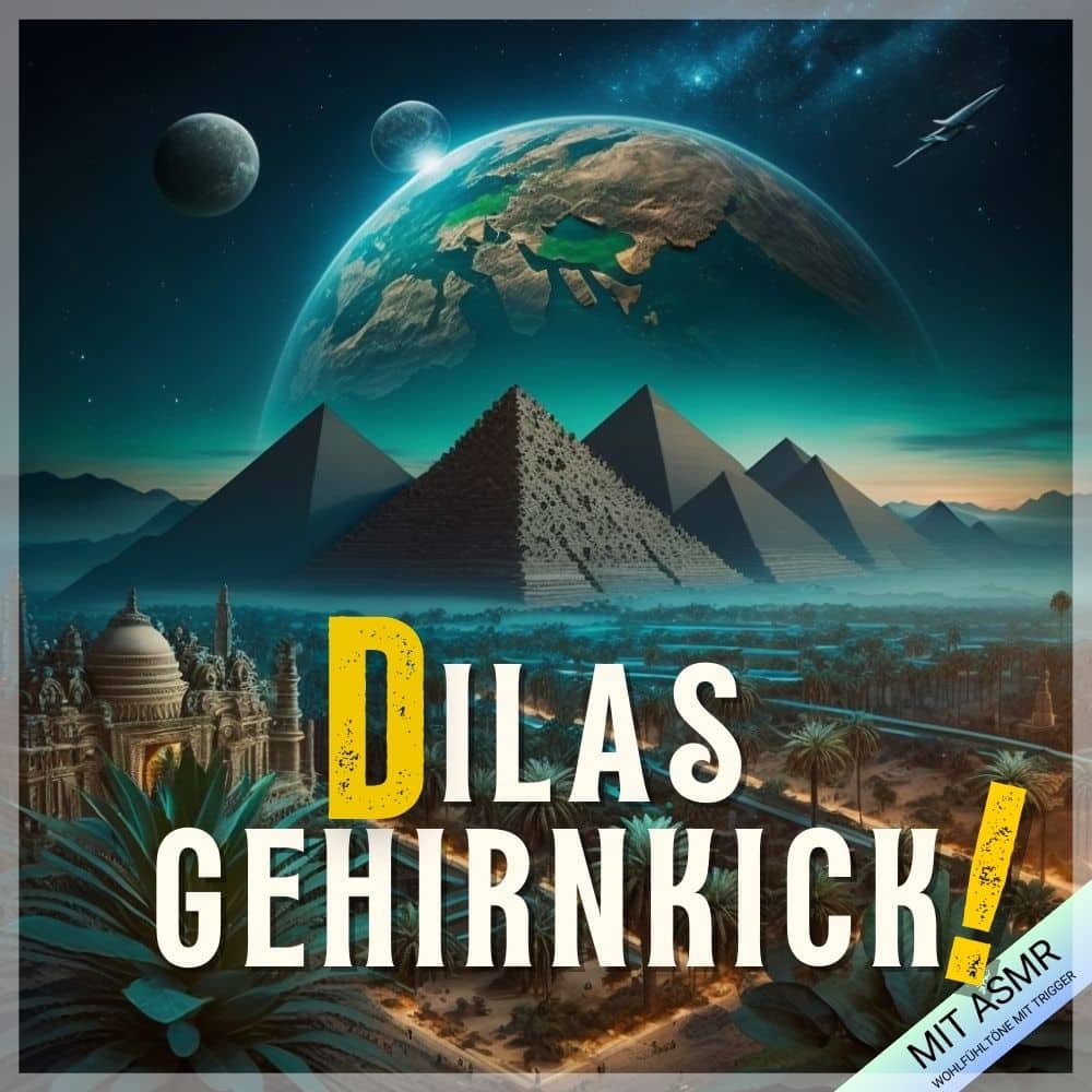 Dilas Gehirnkick mit ASMR Trigger – Szenisches Cover mit Pyramiden, Planet und Wüstenlandschaft