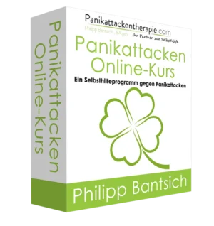 Panikattacken Online-Kurs Produktbox Mockup, perspektivische Darstellung mit grünem Design
