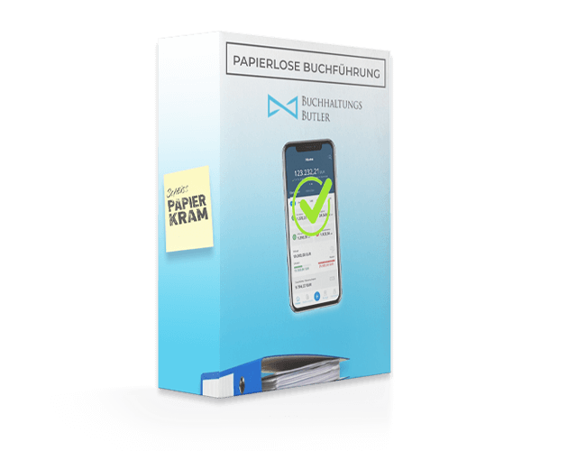 Produktbox BuchhaltungsButler Papierlose Buchführung mit Smartphone-Display und Sticky Note