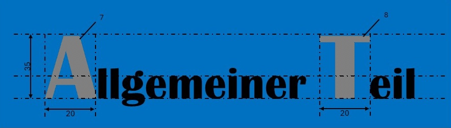 Bauplan-Titelbild mit Schriftzug Allgemeiner Teil in technischer Linienzeichnung auf blauem Grund