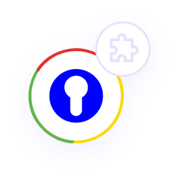 Passwd – Team Password Manager for Google G Suite von Passwd s.r.o. 4 Extension-Icon mit blauem Schloss und farbigen Ringen sowie Puzzle-Symbol