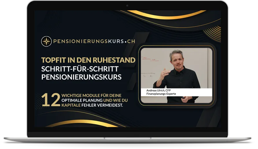 Laptop-Mockup des Pensionierungskurs.ch Kurses mit Instructor Andreas Ulrich