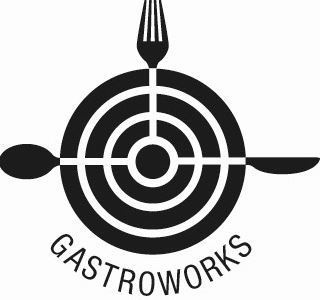 Gastroworks Logo mit Gabel, Tellern und Schriftzug