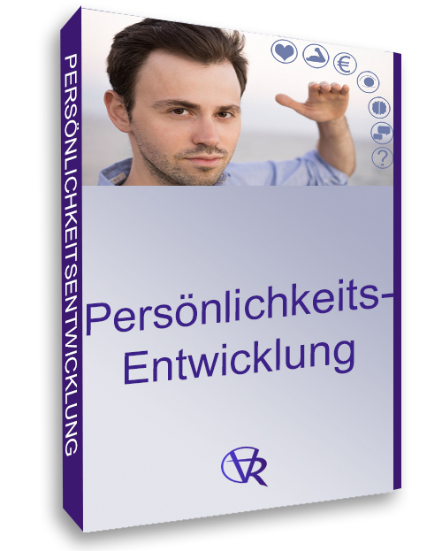 Persönlichkeitsentwicklung – Jeden Tag ein bisschen besser! 1 Produktbox Persönlichkeitsentwicklung mit Mann und Icons auf violettem Hintergrund