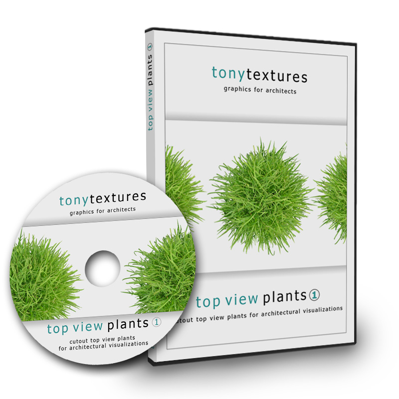 DVD-Box und CD zu Tonytextures Top View Plants mit Draufsicht-Pflanzenrendern für Architekturvisualisierungen