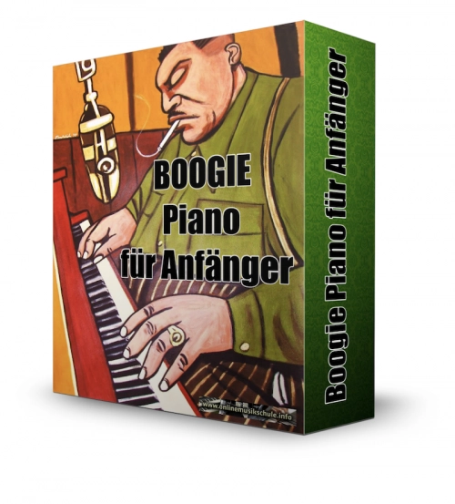 Produktbox für Piano Boogie Woogie für Anfänger mit Illustration eines Musikers am Klavier