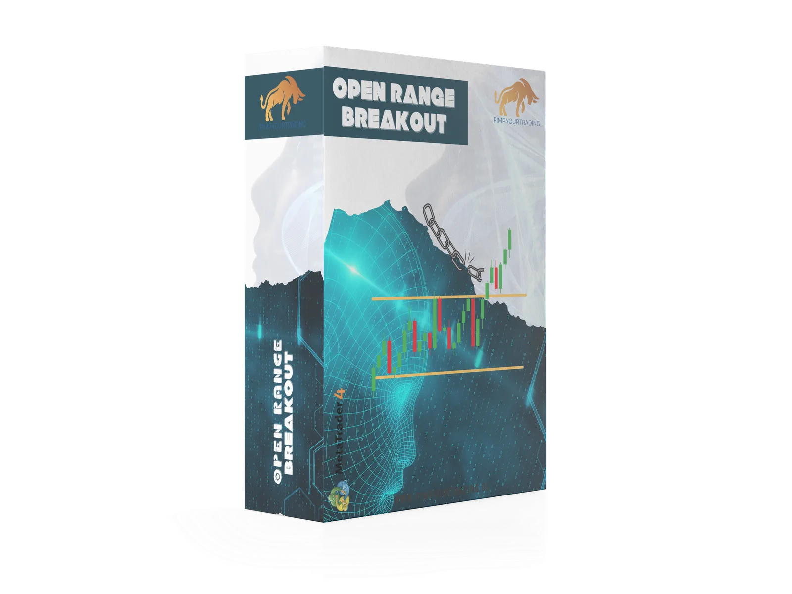 Produktbox Open Range Breakout mit Kamel-Logo, Bergmotiv und Candlestick-Charts