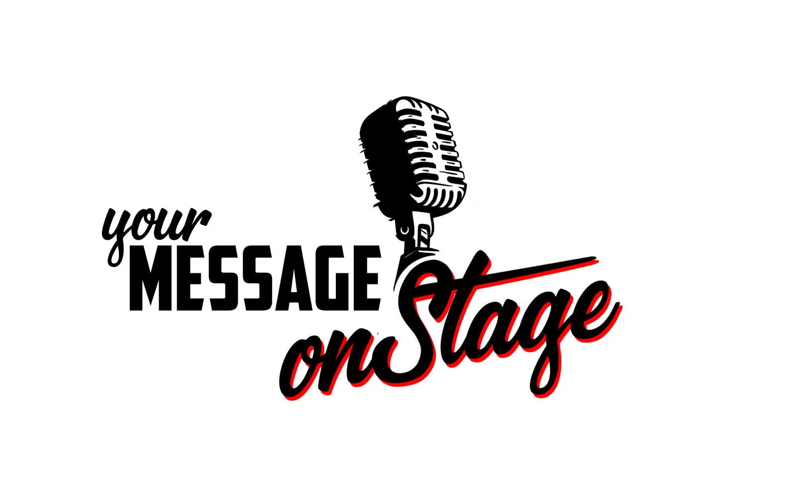 Your Message on Stage Logo mit Mikrofon und roter Schrift