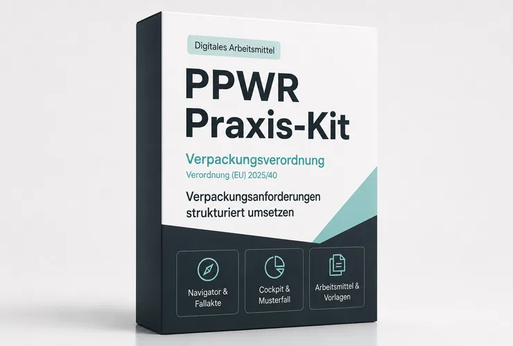 PPWR Verpackungs-Compliance Praxis-Kit von Sonja Kunkel-Zhao 1 Produktbox PPWR Praxis-Kit mit Verpackungsverordnung und Arbeitsmitteln