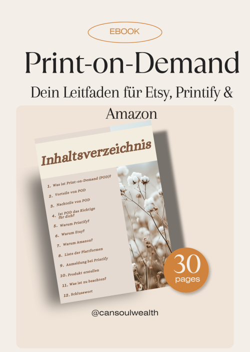 E-Book Cover Print-on-Demand mit Inhaltsverzeichnis und Blumenmotiv, 30 Seiten