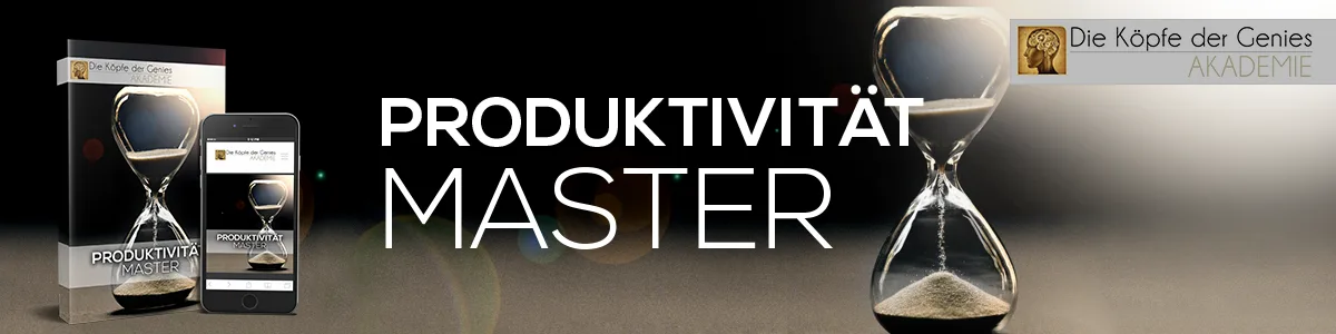 Produktivität Master Banner mit Sanduhr-Symbol und Produktbox