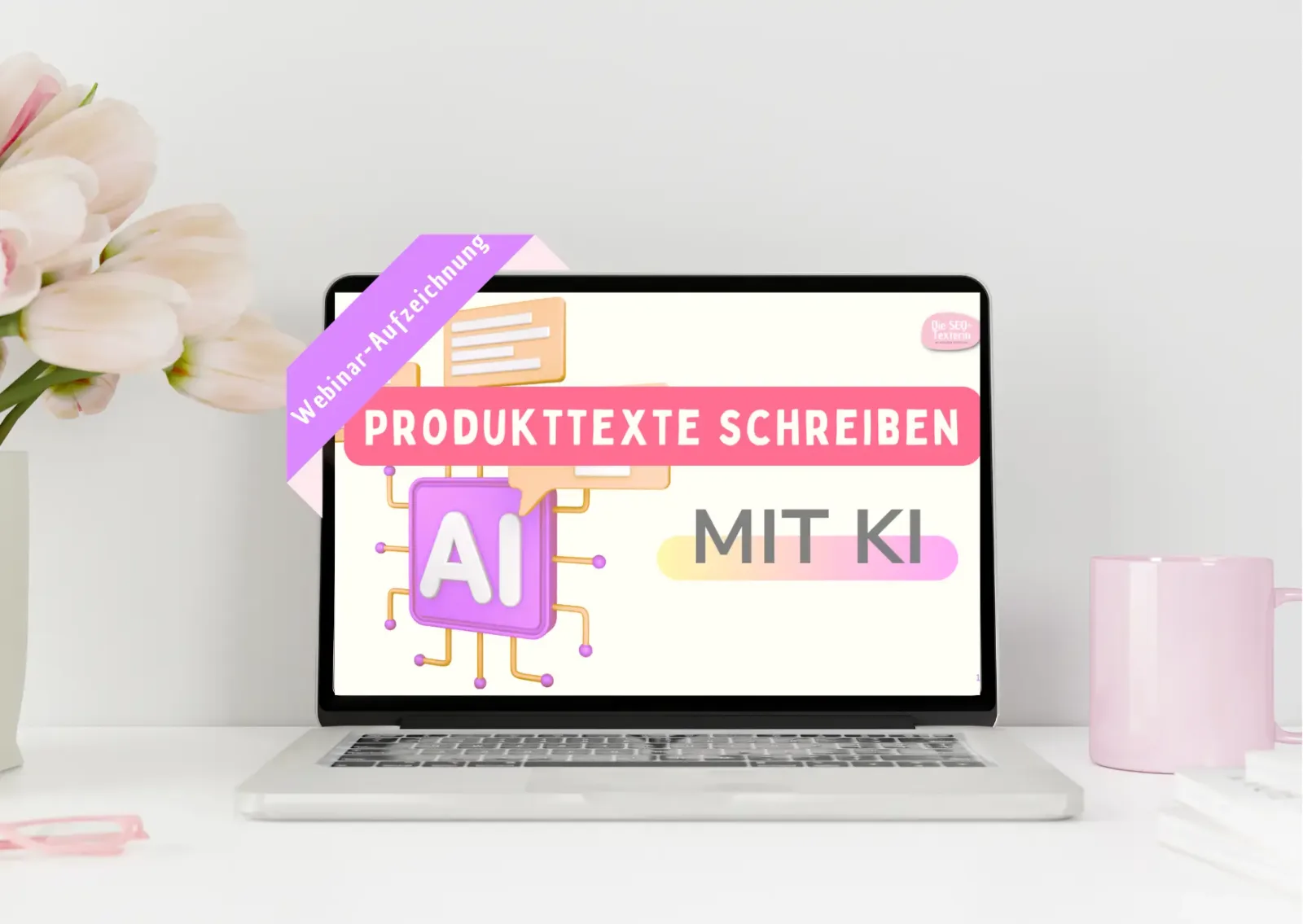 Produktmockup Videokurs Produkttexte schreiben mit KI und Kursaufzeichnung