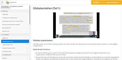 Screenshot einer Seite zum Thema Globalverstehen mit Text und Hervorhebungen