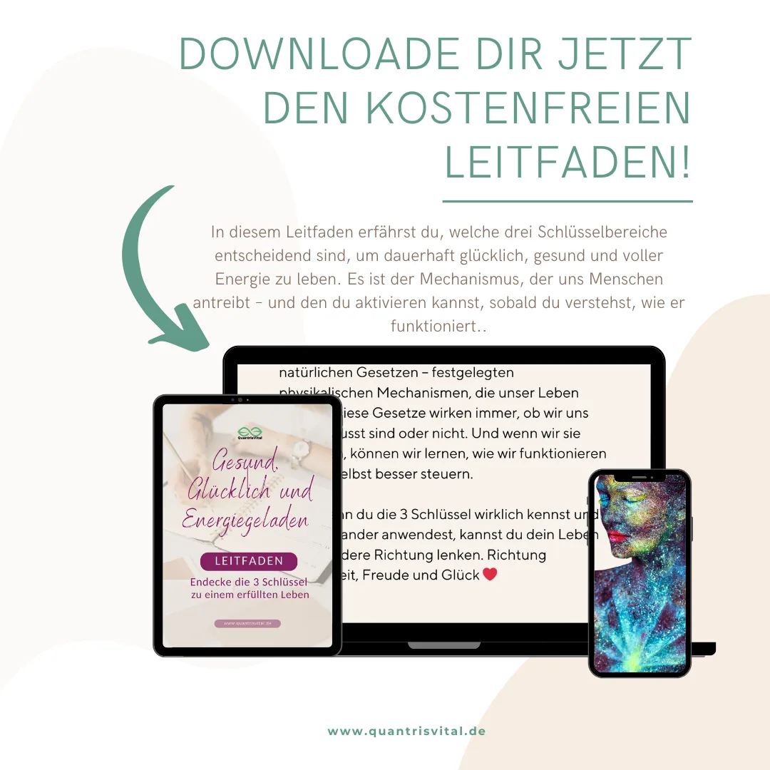 Mockup zeigt kostenlosen Leitfaden auf Tablet, Desktop und Smartphone mit Text zu drei Schlüsselbereichen
