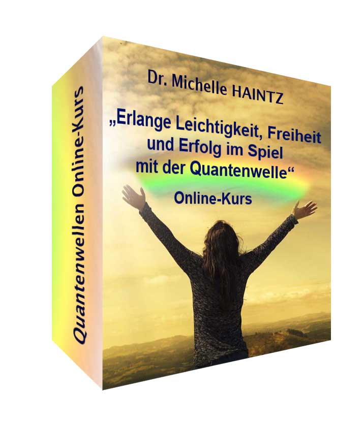 Produktbox für Online-Kurs von Dr. Michelle Haintz zur Quantenwelle mit Frau mit erhobenen Armen