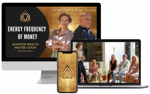 Quantum Wealth Master Coach Zertifizierungsprogramm mit Stefanie Bruns und Dr. Roy Martina auf Desktop, Smartphone und Laptop