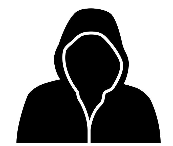 Silhouette eines Mannes mit Kapuzenpullover, Gesicht verborgen