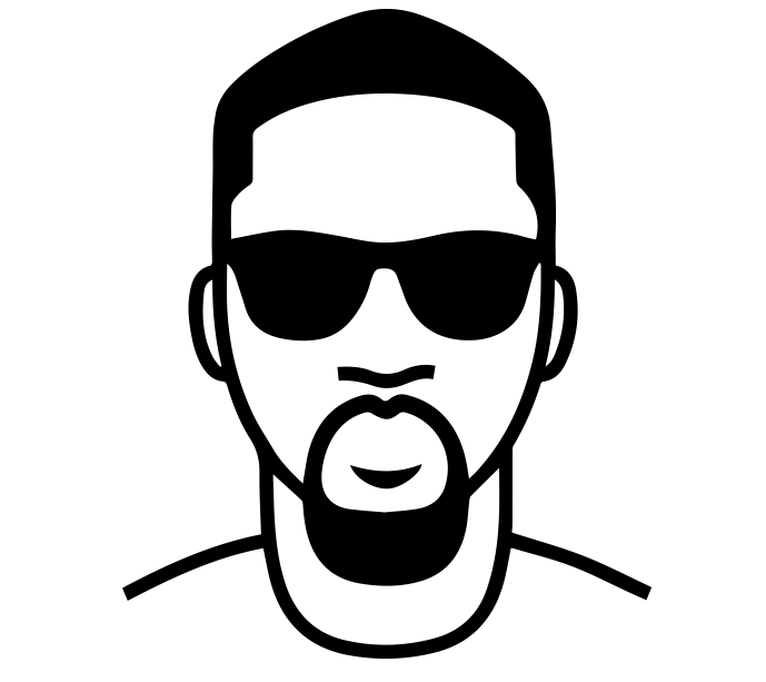 Illustration eines bärtigen Mannes mit Stirnband, Sonnenbrille und Perlenkette