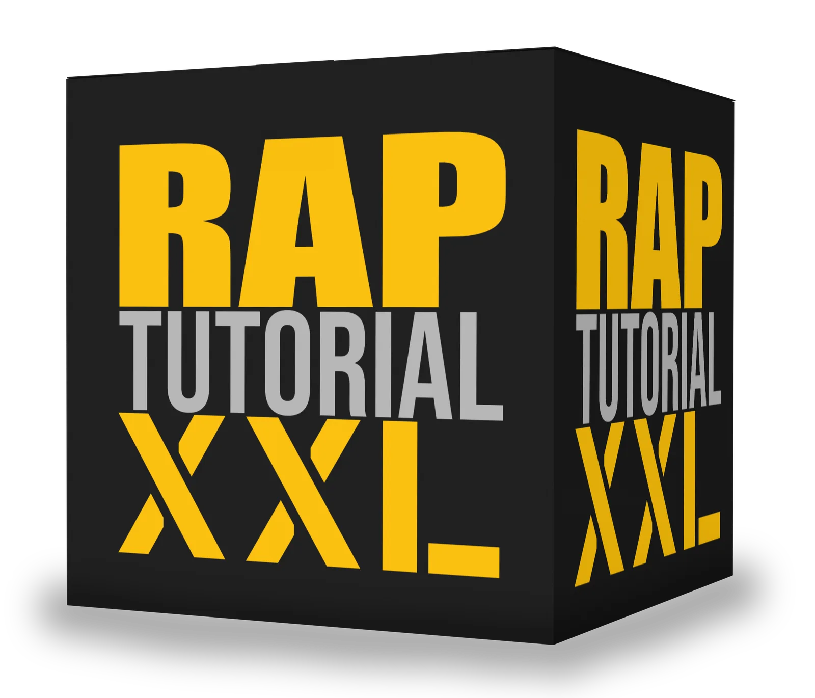 Produktbox Mockup RAP TUTORIAL XXIL mit gelber Schrift auf schwarzem Hintergrund