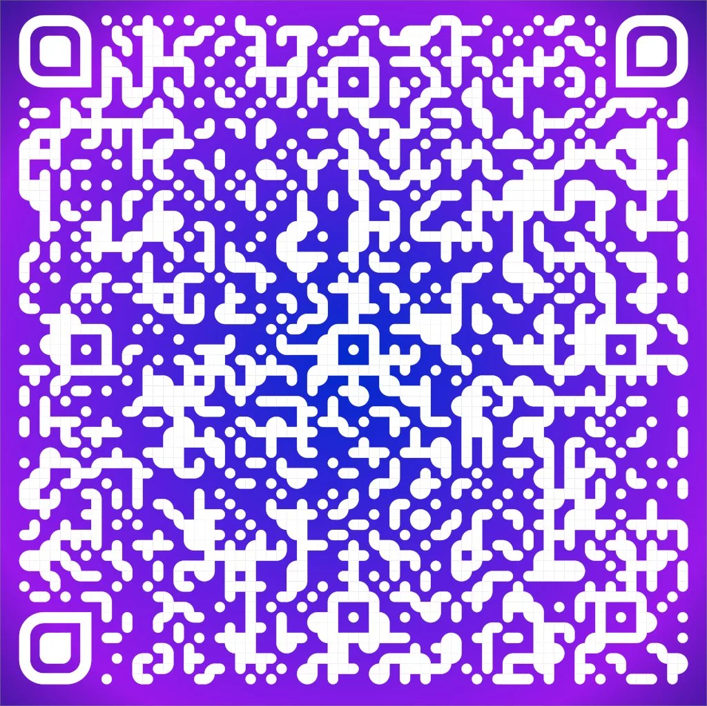 QR-Code in Weiß auf violettem Hintergrund zum Zugang des Minikurses