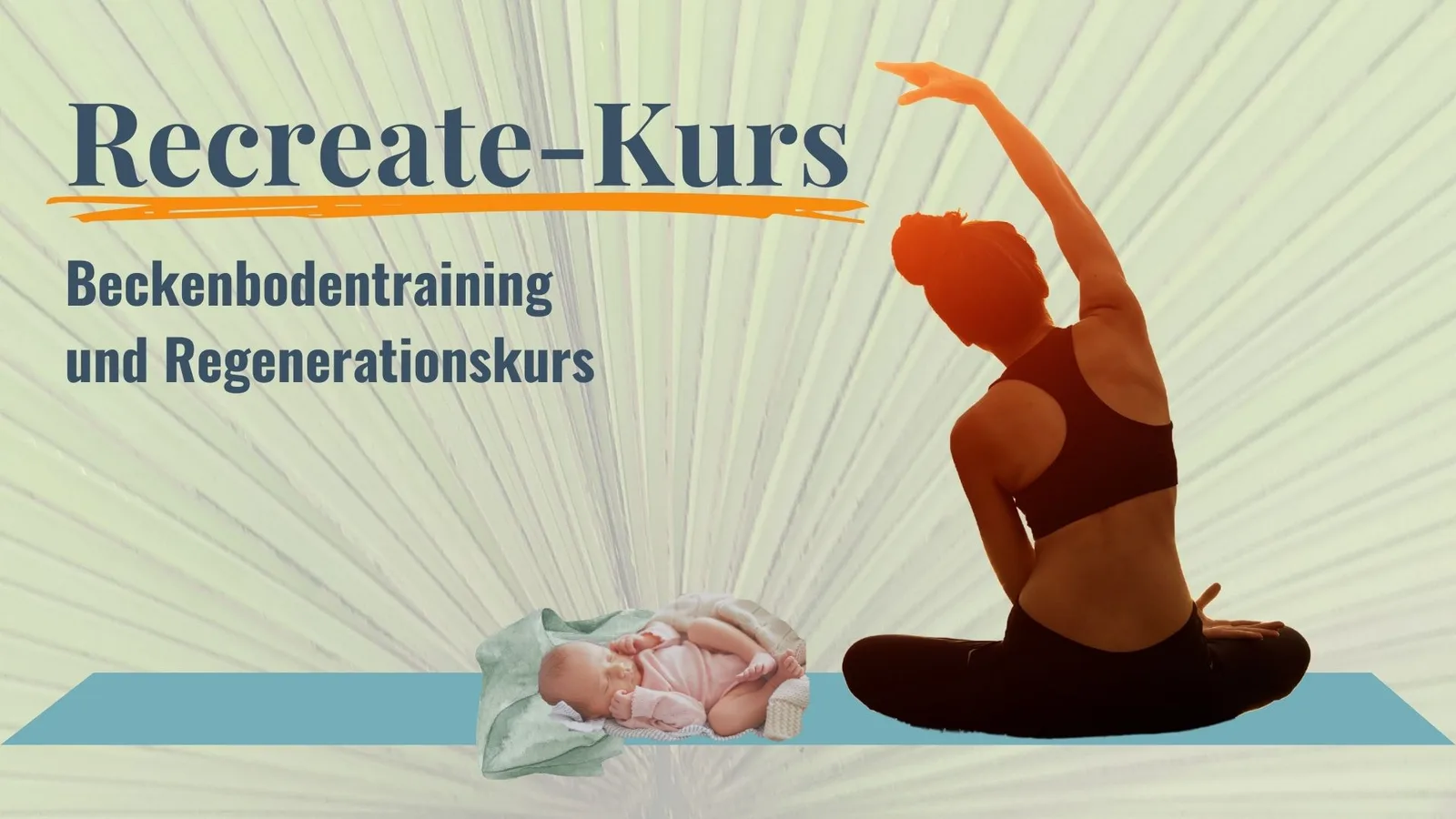 Recreate-Kurs Hero-Banner mit Titel, Untertitel und Illustration einer Frau in Sportkleidung
