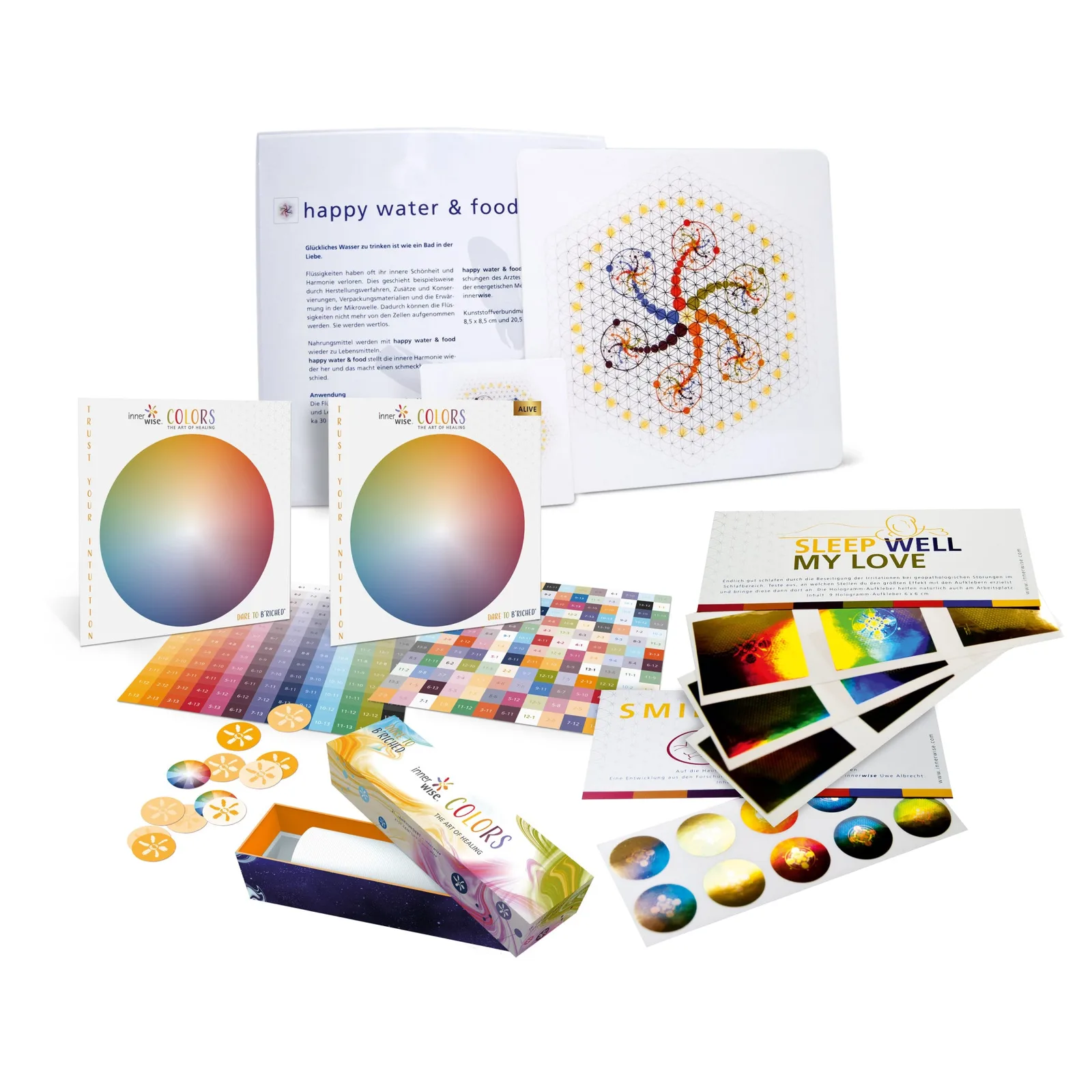 Collection Energizer mit happy water & food Karten, Farbkugeln, Farbpaletten, Meditationskarten und Stickern