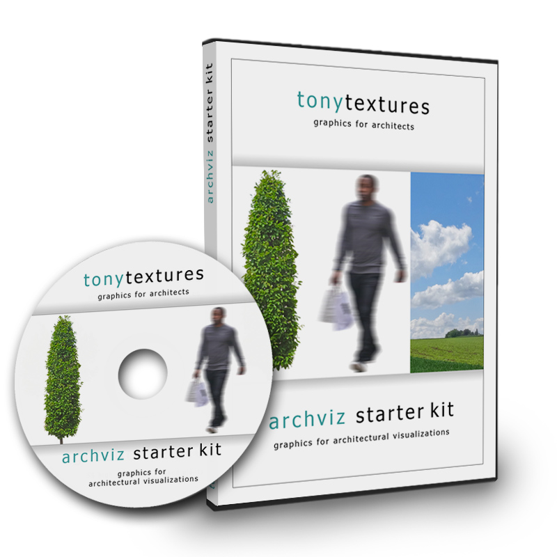 Archiviz Starter Kit Produktverpackung mit DVD und Box von Tonytextures