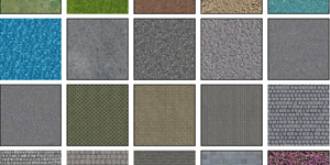 Musterübersicht mit 150 tileable Architektur-Texturen in verschiedenen Farben und Strukturen