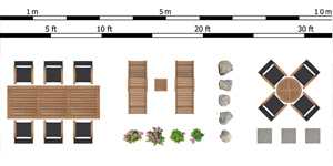 Draufsicht-Kollektion mit 150 Außenmöbeln und Architektur-Elementen für Grundrisse