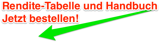 Rendite-Tabelle – Kalkulationstool für Immobilien 4 Rotes Banner mit grünem Pfeil und weißer Schrift zum Bestellen
