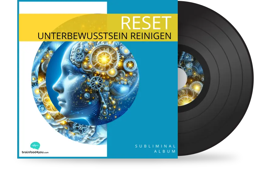 Reset Unterbewusstsein Reinigen Album-Cover mit Schallplatte und mechanischem Gehirn