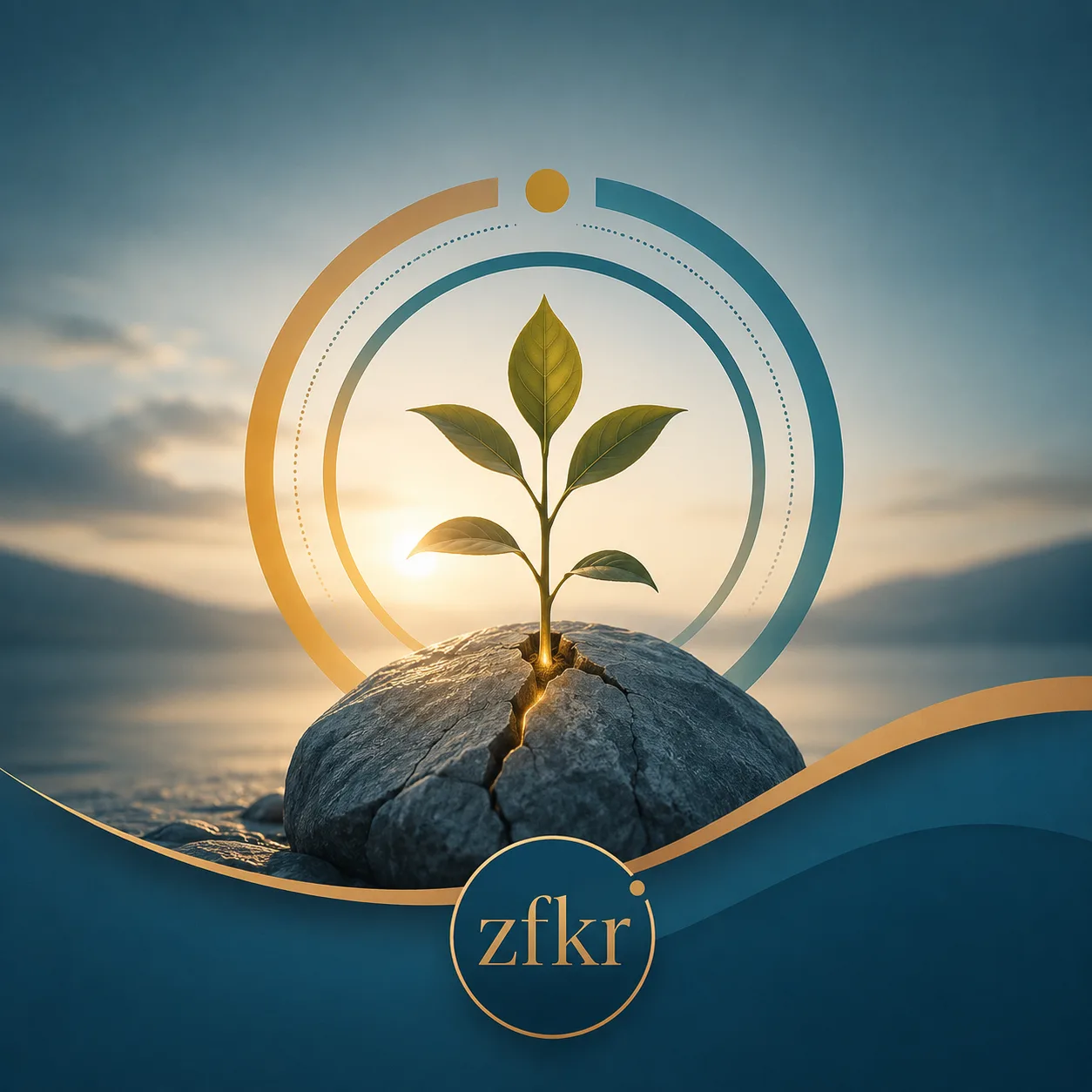 Resilienztrainer Upsell-Präsentation Hero-Grafik mit Pflanze auf Stein und zfkr-Logo