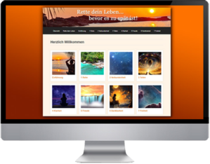 Website-Mockup von Rette dein Leben Kurs mit Hero-Bild bei Sonnenuntergang und Galerie von Natur- und Lebensfotos