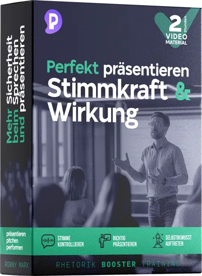 Produktbox Rhetorik Videokurs Stimmkraft und Wirkung mit Lernmodulen und Autor Ronny Marx