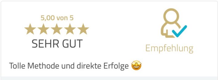 Fünf-Sterne-Bewertung mit kurzer Kundenstimme zu direkten Erfolgen der Methode