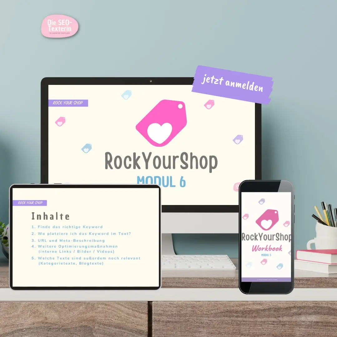 Produktmockup des Live-Online-Kurses ROCK YOUR SHOP Evergreen
