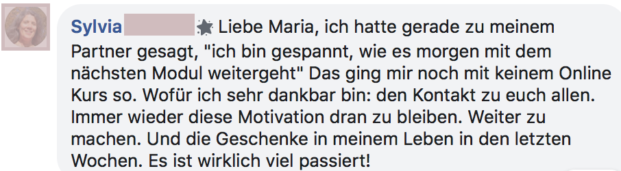 Testimonial von Sylvia über Motivation und Geschenke durch Room4Success