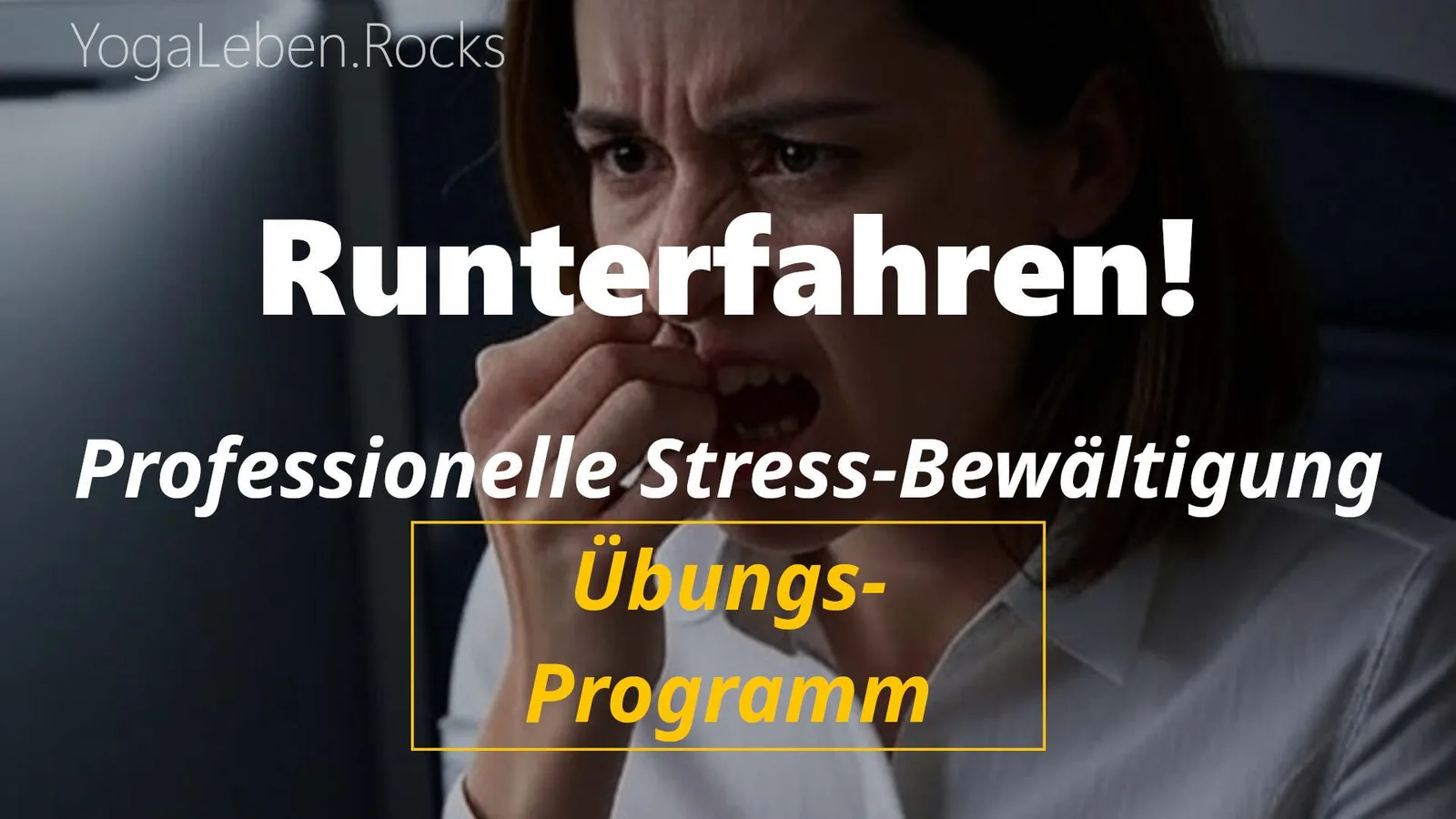 Hero-Banner mit gestresstem Mann: Runterfahren! Professionelle Stress-Bewältigung Übungs-Programm