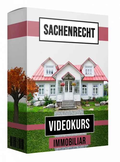 Produktbox Sachenrecht Videokurs Immobiliarsachenrecht mit Haus und roten Dächern