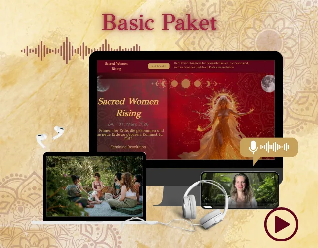 Sacred Woman Rising – Kurspaket heilige Weiblichkeit 3 Sacred Women Rising Kongresspaket Basic Paket mit Laptop, Kopfhörern und Moderatorin